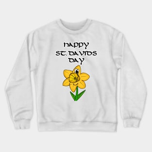 Happy St David's Day Cartoon Daffodil Wales Crewneck Sweatshirt